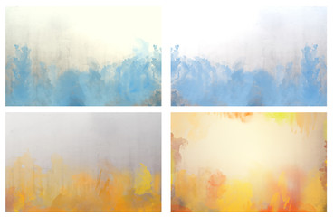 Set of blue, yellow and orange watercolor abstract background