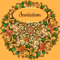 Spring flowers bouquet for vintage card. Vector illustration on yellow background.