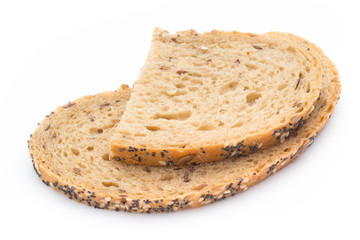 Sliced white bread with cereals. Isolated over white background.
