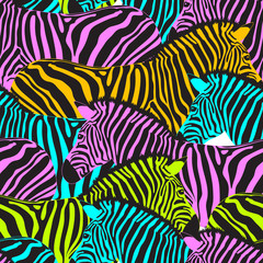 Fototapeta na wymiar Colorful zebra seamless pattern. Savannah Animal ornament. Wild animal texture. Striped black and colors. design trendy fabric texture, vector illustration.