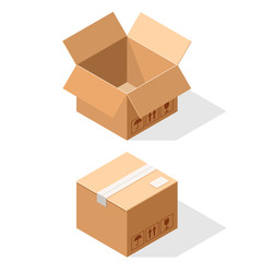 Cardboard boxes, opened and closed sealed with tape.