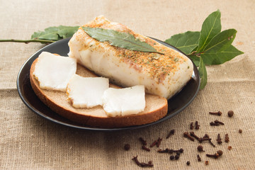 sandwich with lard and laurel leaf