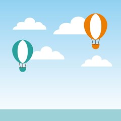 colorful air balloons flying on the sky. vector illustration