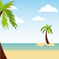 Obraz premium summer beach landscape with palms. colorful design. vector illustration