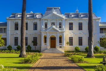 Gordijnen Zuid-Afrikaanse Republiek. Stellenbosch. Gevel van het Theological Seminary-gebouw © WitR