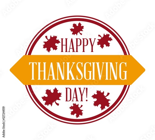“happy thanksgiving stamp with dry leaves icons. colorful design