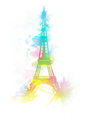 Fototapeta na wymiar Eiffel Tower watercolor background illustration