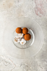 cacao truffle and white snow candy . Finger snack