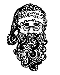 Santa Claus head. Christmas illustration. Vector hand-drawing for New Year 2017. The decorative style. Zentangl, doodle.