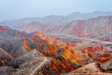 Foto op geborsteld aluminium Zhangye Danxia Regenboogbergen, Zhangye Danxia-geopark, China