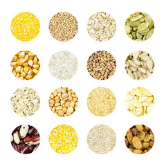 collage of different grains and seeds for a healthy diet