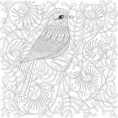 Vector zentangle Bird. Cartoon exotic and tropical hummingbird o - 127246308
