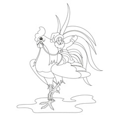 Santa Claus riding on a symbol of 2017 the rooster
