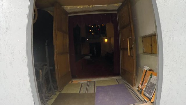 Flying into the the theatre through the side door