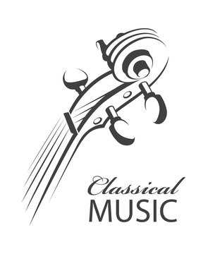 abstract monochrome illustration of violin with text