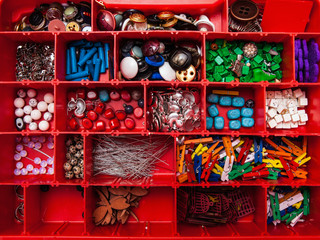 Crafts Jewelry Supplies in a red storage box