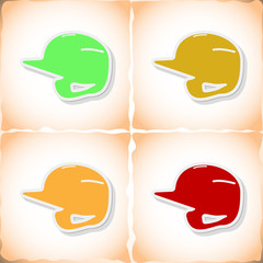 Baseball helmet. Flat sticker with shadow on old paper