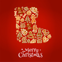 Merry Christmas winter boot of gingerbread cookies