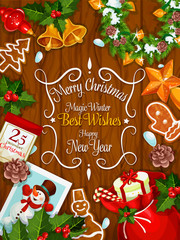 Fototapeta na wymiar Merry Christmas New Year best wishes vector poster