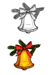 Christmas bell isolated vector sketch icon