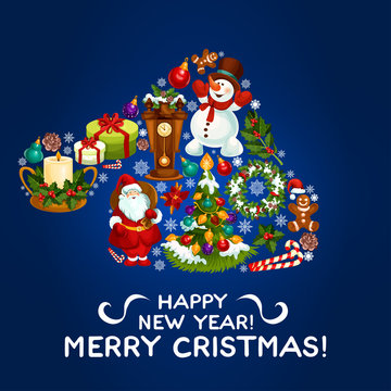 Happy New Year, Merry Christmas vector design