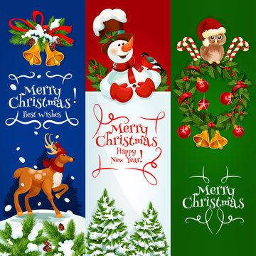 Merry Christmas, Happy New Year vector banners