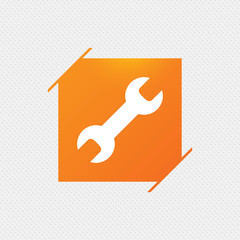 Repair tool sign icon. Service symbol. Orange square label on pattern. Vector