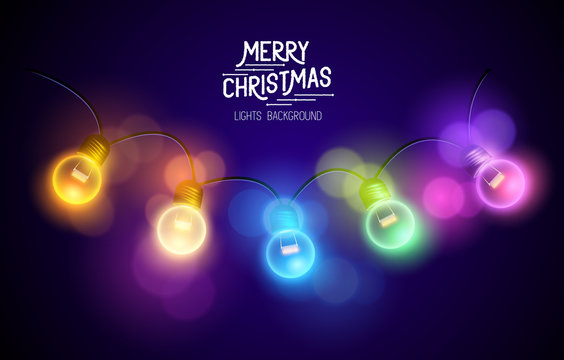 A row of christmas colourful fairy lights, vector illustration