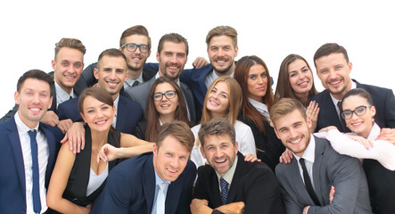 Large group of excited business people. Isolated on white