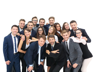 Fototapeta na wymiar Group of happy young business people in a meeting at office