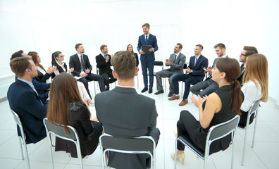 Presentation to the large number of people. Communication with e
