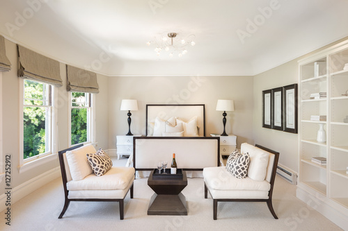 "Amazing elegant Bedroom with champagne decoration." Stock photo and