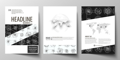 Business templates for brochure, magazine, flyer, annual report. Cover template, layout in A4 size. High tech design, connecting system. Science and technology concept. Futuristic vector background.