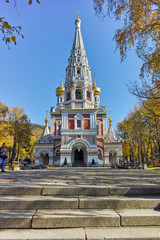 Fototapeta na wymiar Russian church in town of Shipka, Stara Zagora Region, Bulgaria