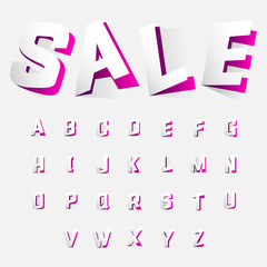 Alphabet letters cut out from paper pink style. Vector illustration