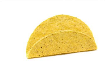 Isolated empty corn tortilla taco shell. Horizontal.