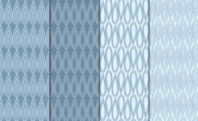 Set of simple outlined geometric patterns. Linear minimalistic background set. 4 repeating textures with drop motif.