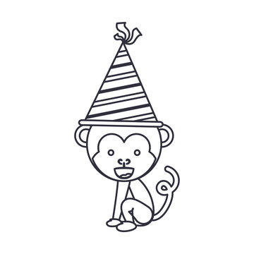 Monkey cartoon with party hat icon. Happy birthday celebration card and decoration theme. Isolated design. Vector illustration