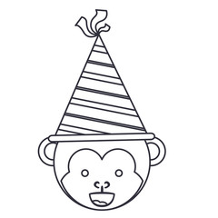 Monkey cartoon with party hat icon. Happy birthday celebration card and decoration theme. Isolated design. Vector illustration