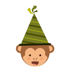 Monkey cartoon with party hat icon. Happy birthday celebration card and decoration theme. Isolated design. Vector illustration