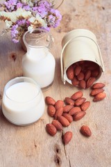 Fototapeta na wymiar Almond milk and beans