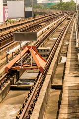 Fototapeta premium Metro subway tracks in Thailand./ Detail of rail yard, tracks and endstation BTS in Thailand. 