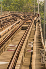 Fototapeta premium Metro subway tracks in Thailand./ Detail of rail yard, tracks and endstation BTS in Thailand. 