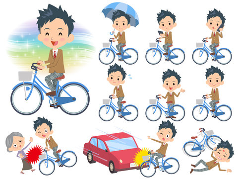 school boy Brown Blazer ride on city bicycle