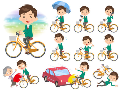 school boy Green Blazer ride on city bicycle