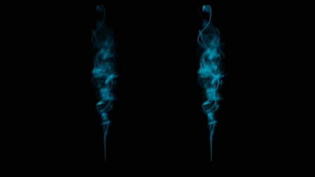 High-detailed cyan blue smoke rising with alpha. Smoke streaks over black background. smoke simulation effect for VFX. Object for VFX high defination 1080p.