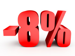 Discount 8 percent off. 3D illustration on white background.