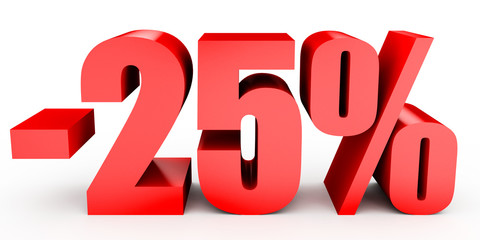 Discount 25 percent off. 3D illustration on white background.