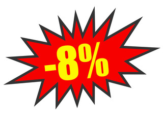 Discount 8 percent off. 3D illustration on white background.