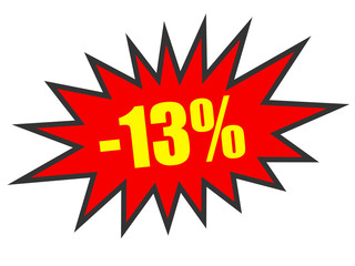 Discount 13 percent off. 3D illustration on white background.